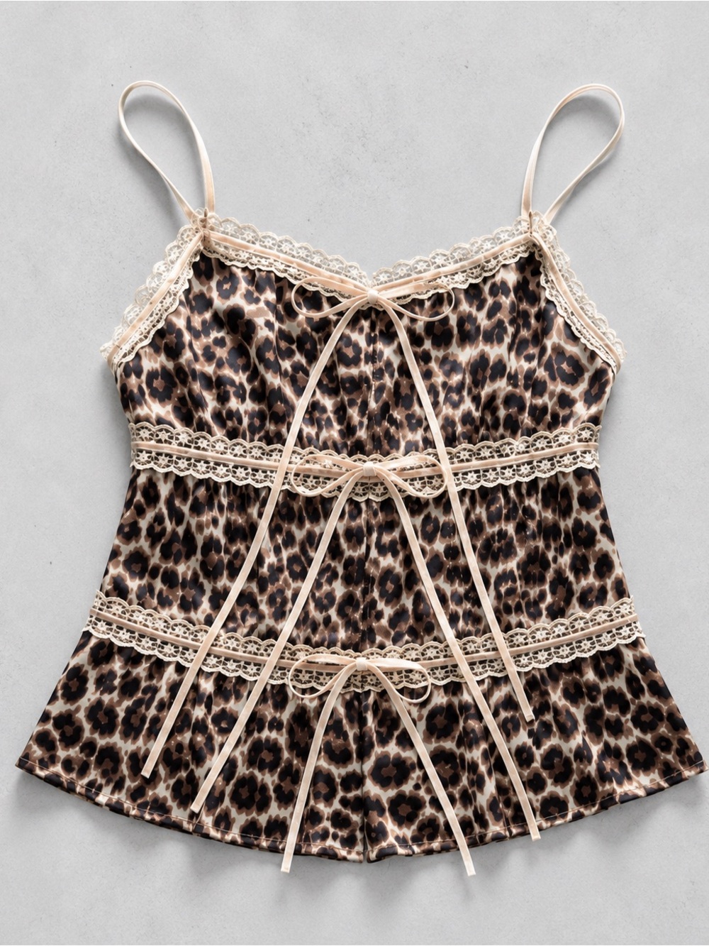 NWT Leopard Print Lace Trim Cami Top Side Zip Coquette Y2K Peplum Size S